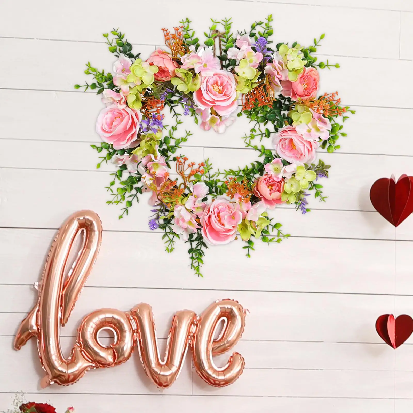 2024 Valentine Decoration Flower Rose Wreath Sturdy Realistic Versatile Lightweight Floral Wreath for Window Front Porch