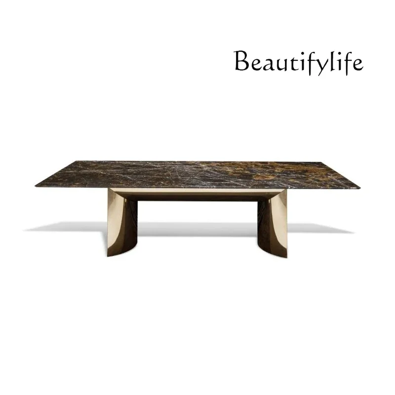 Italian marble dining table light luxury modern minimalist designer stainless steel dining table villa living room home