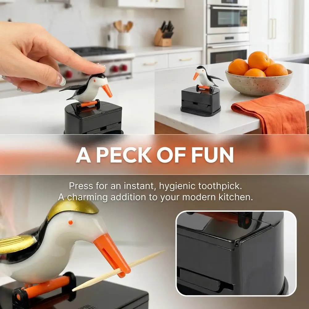 Smart Toothpick Can with Cute Bird Design Push Type Toothpick Box Household Living Room Storage Organizer