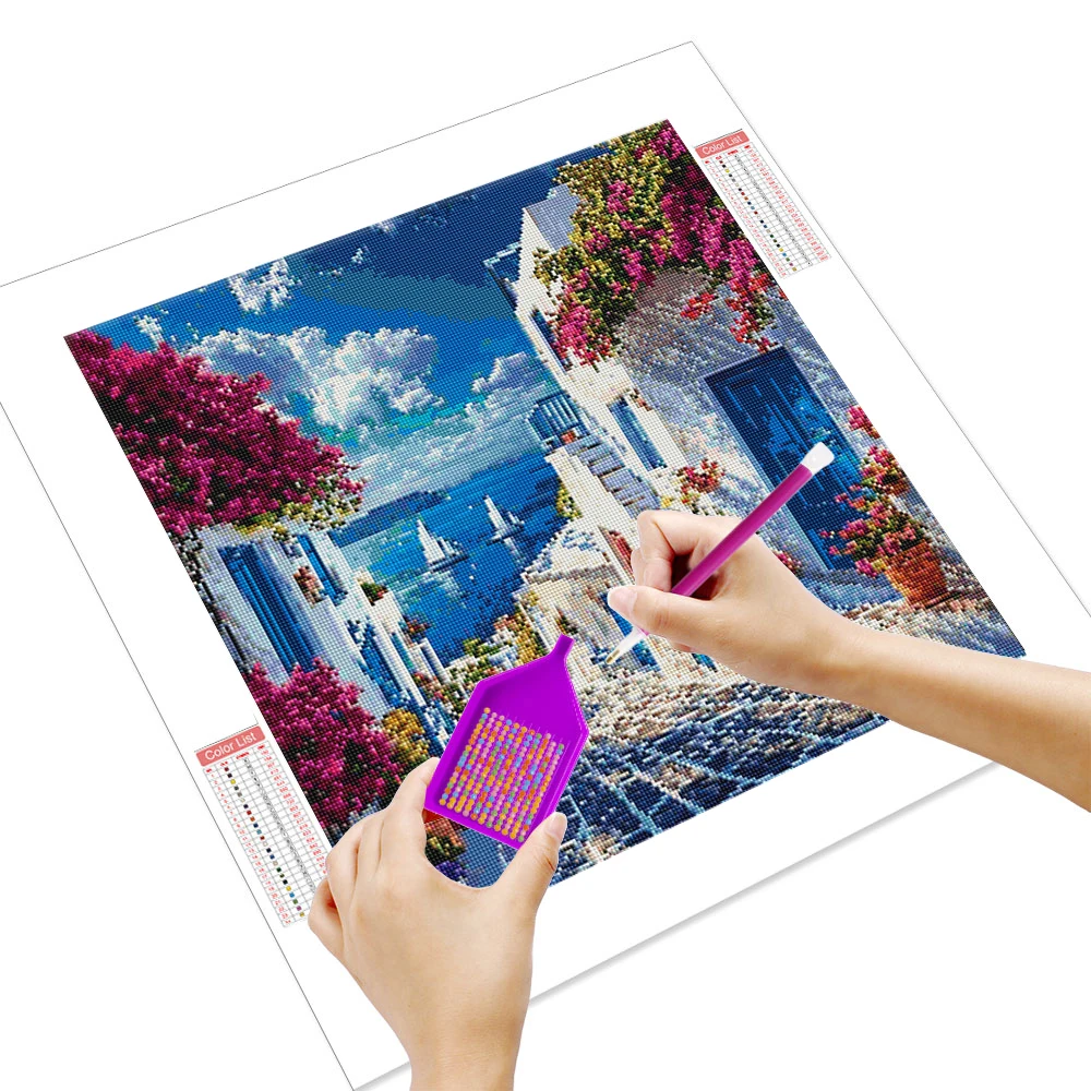 Huacan 5D DIY Diamond Painting Street Seaside Building Diamond Mosaic Landscape New Collection 2025 Decorative Paintings view 2