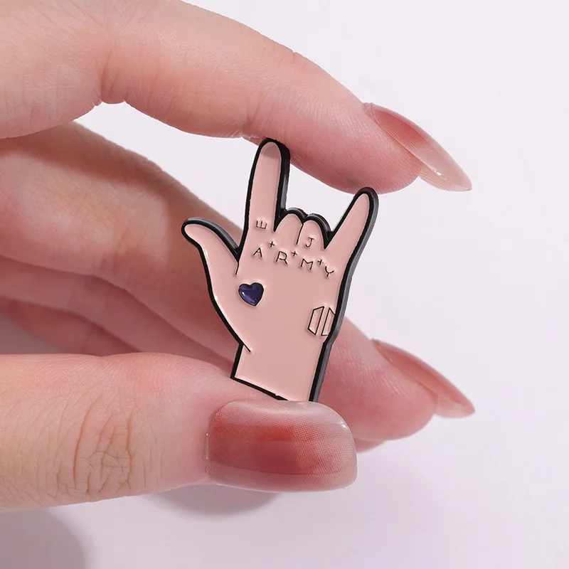 5pcs Korean Kpop Boy Band Lead Singer Tattoo Enamel Pin Army Gesture Brooch Metal Badge Fandom Fans Jewelry Gift For Friends