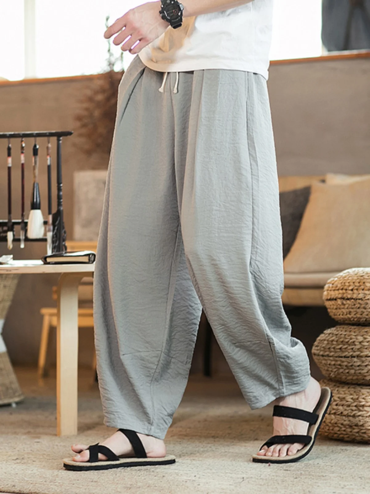 

Мужские прямые брюки свободного кроя с широкими штанинами, повседневные длинные брюки для весны и лета, спортивные брюки длиной до щиколотки, модные в стиле Харадзюку...