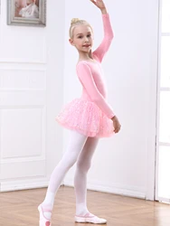 Girls Sparkly long sleeve Ballet Leotard With fish scales Dance Dresses Toddler Shiny Three-layer Tutu  Dancewear Skirt
