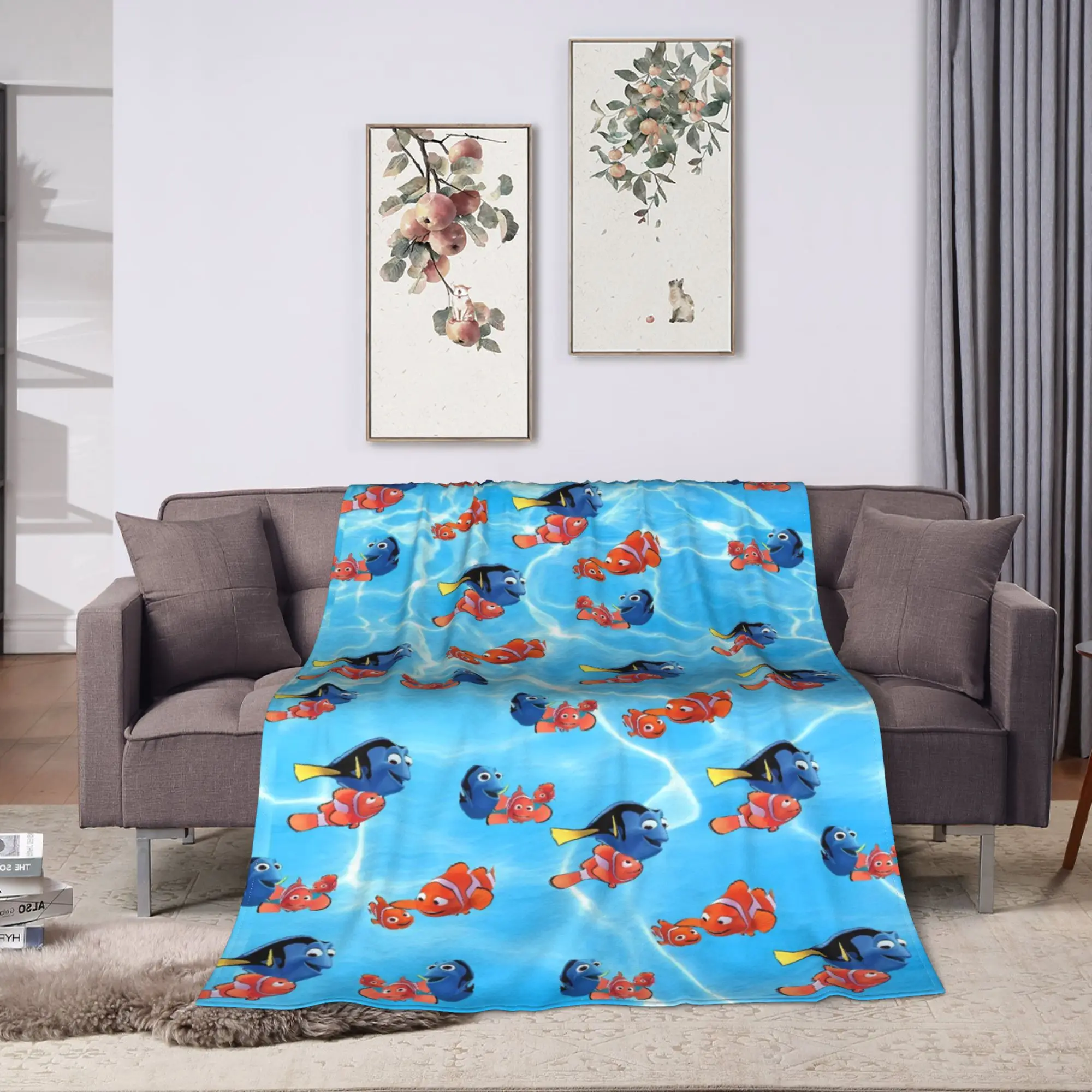 Custom Kawaii Printed Dory Finding Nemos Soft Warm Blanket  Plush Throw Blanket Couch Chair Flannel Bedspread Sofa Bed Cover