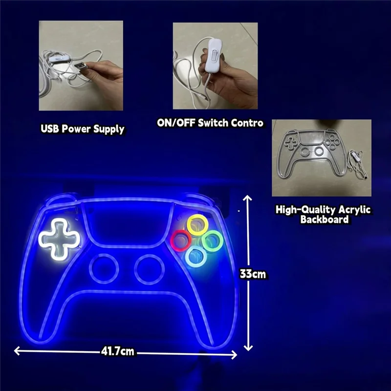 

HHO-Room Decor For Boys-Adjustable Brightness USB Powered Neon Sign, LED Lights Signs For Gamer Wall Decor Bo