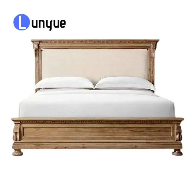 High End Carved Solid Wood Bed Light Luxury American Simple Retro Style Bedroom Furniture Durable Elegant Design For Master