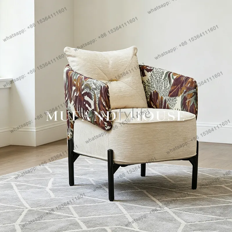 Tropical plant print single sofa chair retro light luxury living room bedroom fabric leisure chair