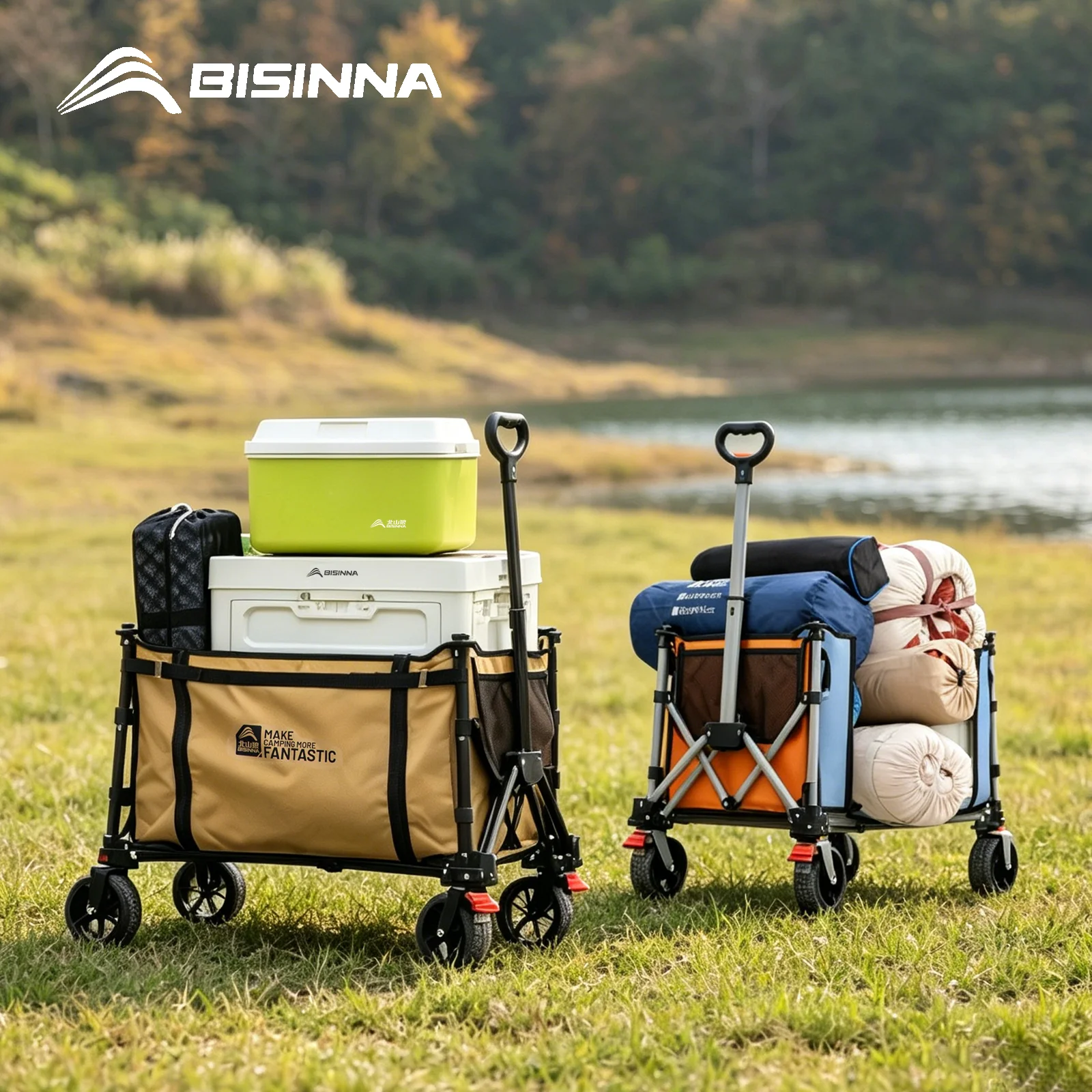 

BISINNA Camping Wagon Collapsible and Foldable with All-terrain Wheels Outdoor Beach Garden Shopping Utility Cart