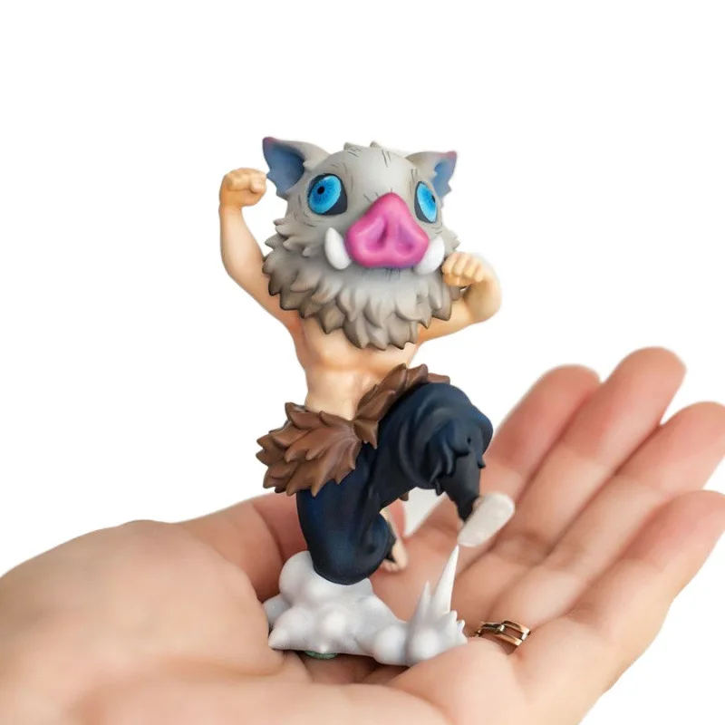 Anime Kimetsu No Yaiba Hashibira Inosuke rysunek humanoidalny w kształcie bestii pcv wersja Q siedzący zabawkowy model figurka śliczne 10CM