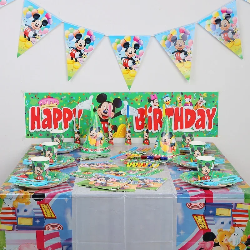 Cartoon Disney Mickey Mouse Theme Kids Favor Birthday Pack Event Party Cups Plates Baby Shower Disposable Tableware Supplies