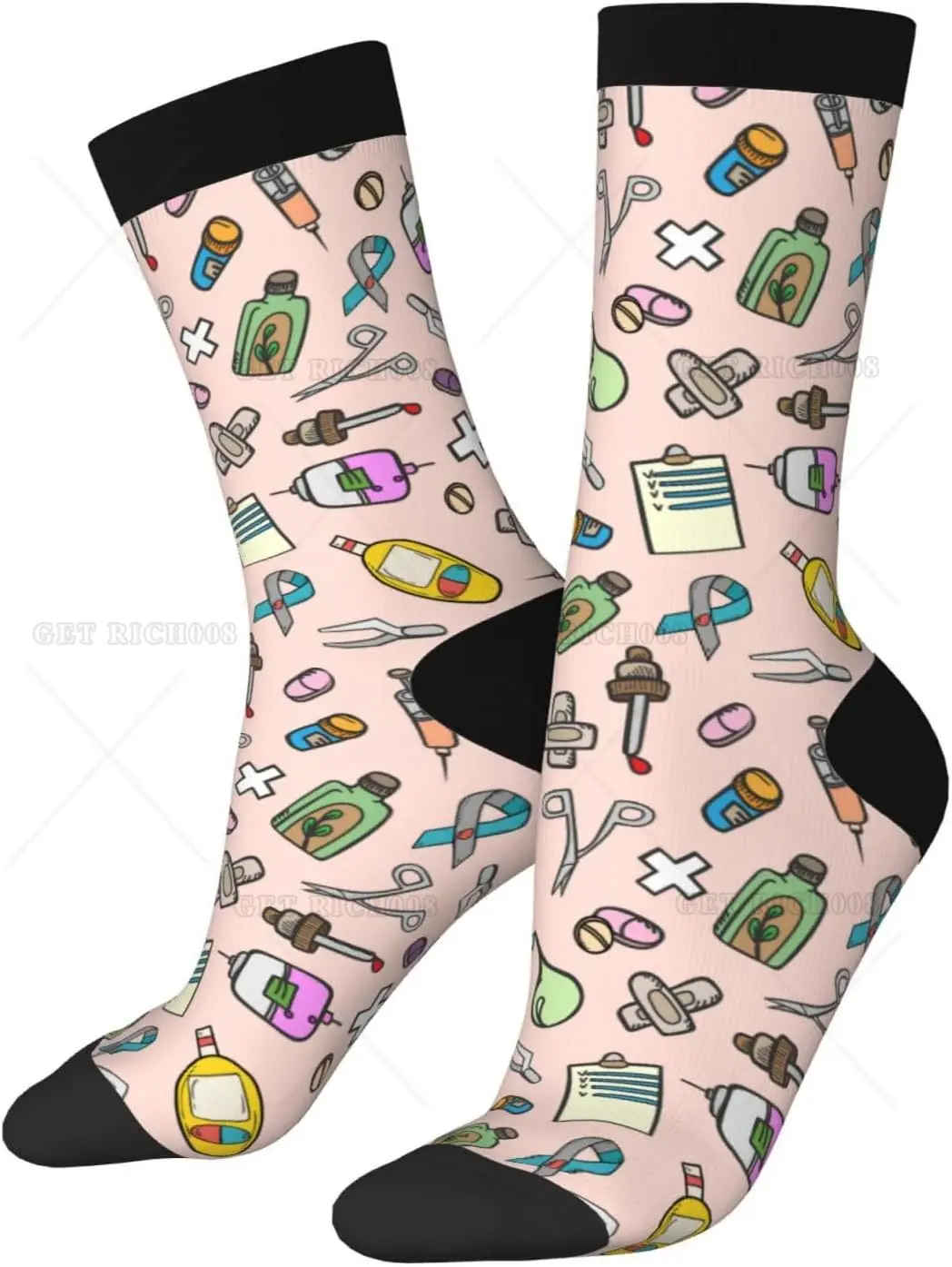 Doctor Nurse Socks Novelty Crew Socks Funny Crazy Dress Sock Mid Calf Socks for Men Women Hiking Running