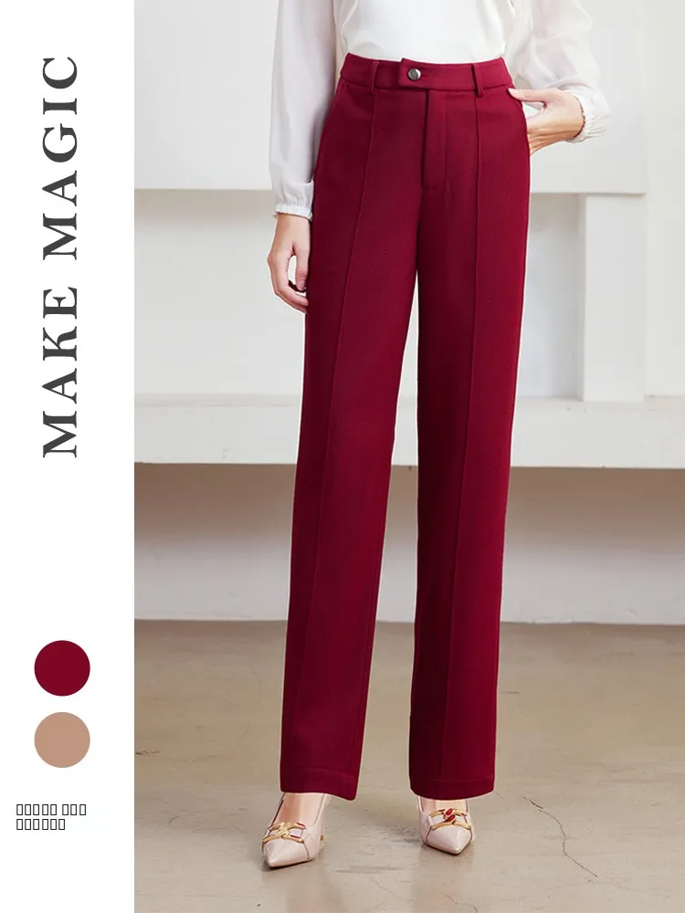 

Весна 2026: Женские повседневные шерстяные брюки красной серии, зауженные, для работы, с завышенной талией, длинные, 39% полиэстер