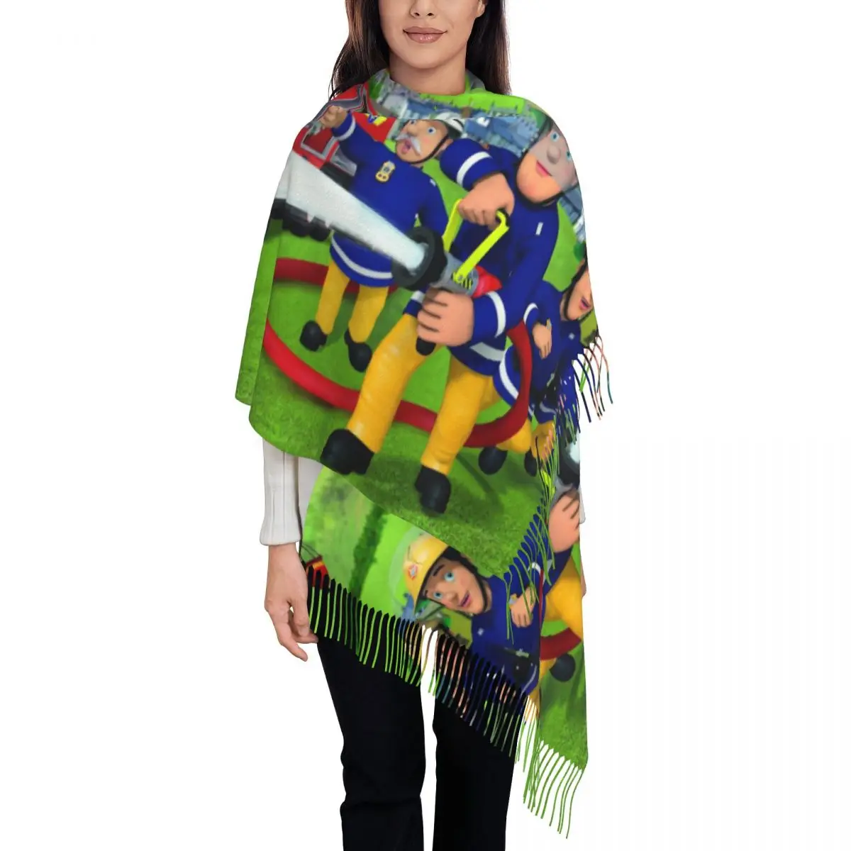 Female Large Fireman Sam Scarves Women Winter Fall Thick Warm Tassel Shawl Wraps Scarf