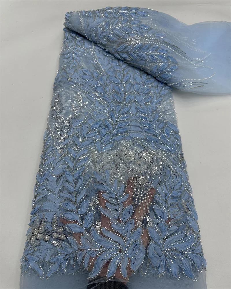 

Роскошная кружевная ткань ручной работы с бусинами, кружевная ткань в африканском стиле, 5 ярдов, кружевная ткань с блестками, свадебное кружево для нигерийского праздничного платья