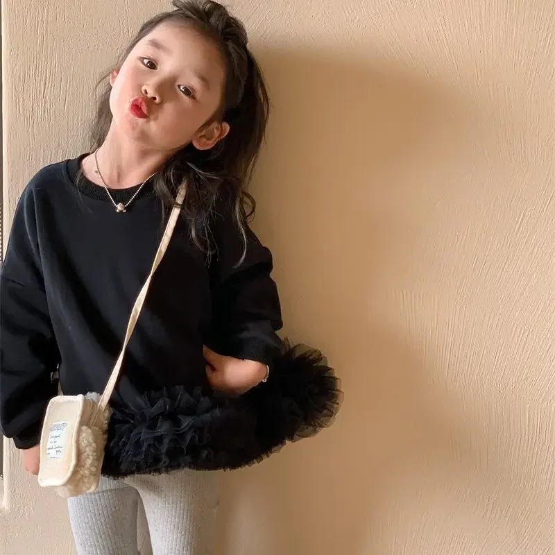 

Girls Winter Top Girl Black Hoodie 2023 Autumn New Children Clothing Foreign Brand Sweet Baby Designer Korean Style Top