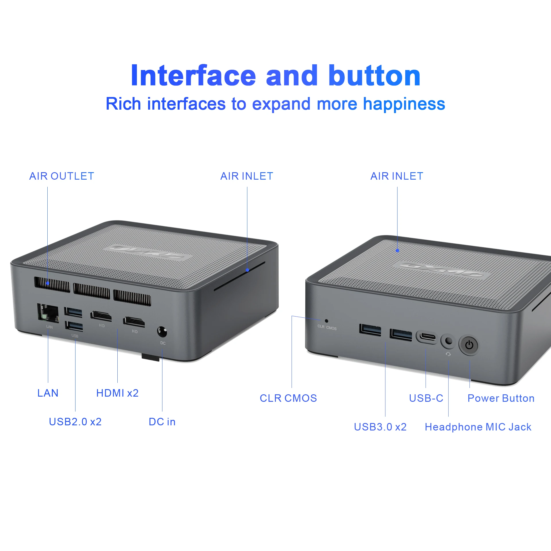 GXMO Mini-pc AMD Ryzen 7 5800U 8-core Wi-Fi 6E Mini-computer 4,4 GHz Gaming Mini-pc M.2 NVME SSD PC Mini 2000 MHz Dual Channel