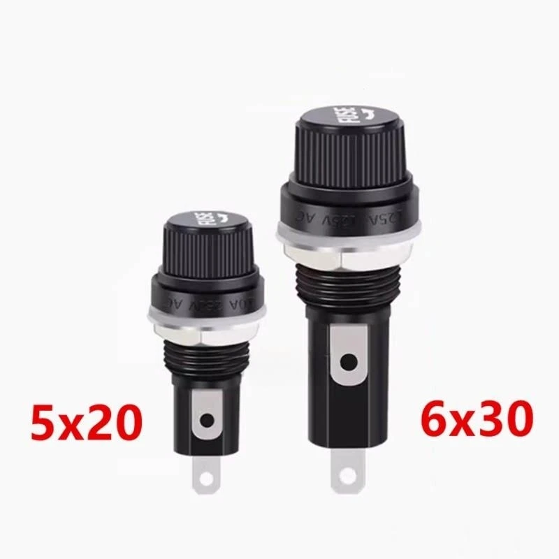 5Sets Fuse Holder Fuse Base 5*20MM 6x30MM Black Knob Glass Tube 0.5A-30A