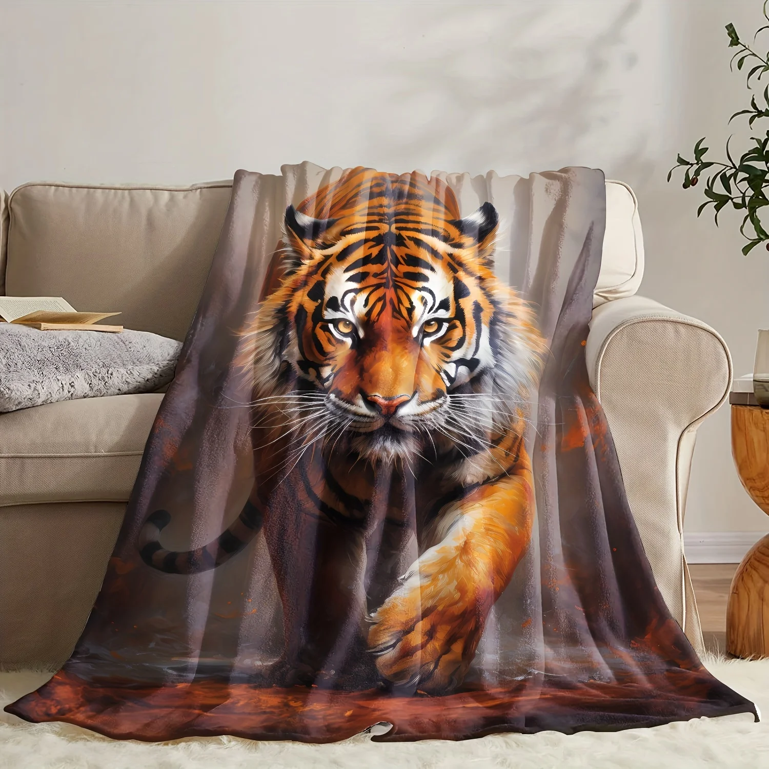 Comfortable Soft Tiger Blanket, Flannel Throw for All Seasons, for Office, Bed and Travel, Perfect Gift for Men, Women, Elderly
