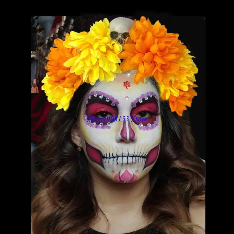 

Q0KE Fabric Flower Hairband with Spiders Decors for Women Girl Festival Event Holiday