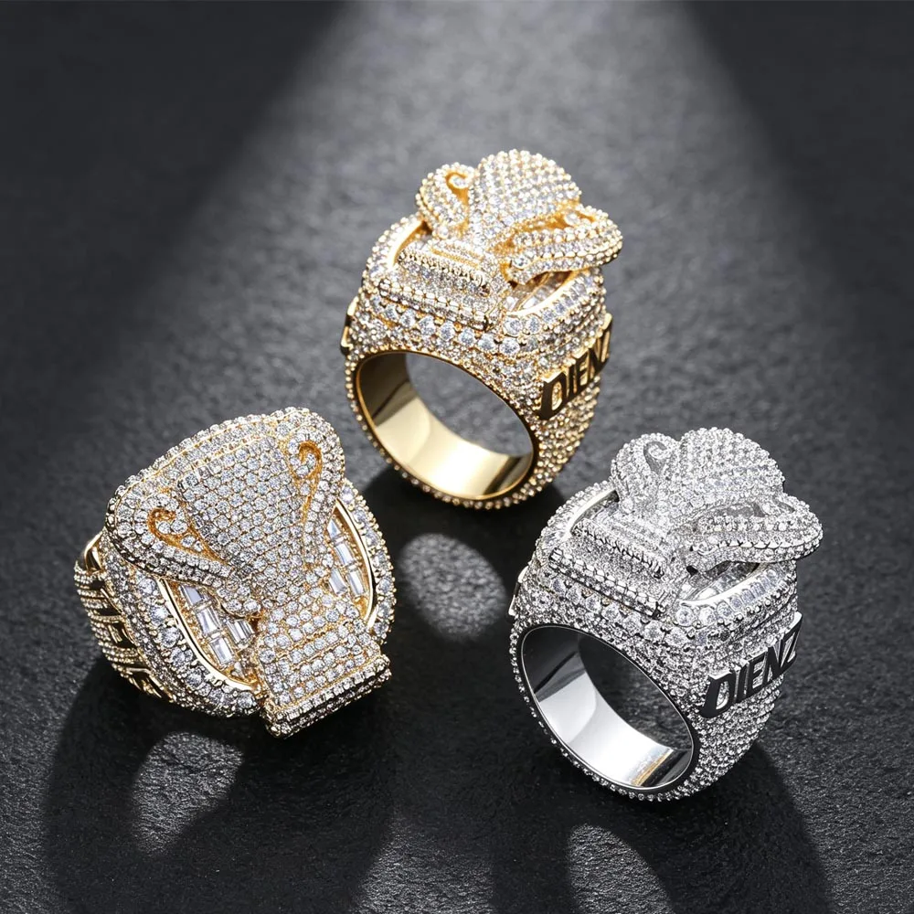 Luxury Sparkling Ring 18K Real Gold Platinum Championship Hip Hop Rings Men Women Fine Jewelry Gifts for Rapper Boy Friend