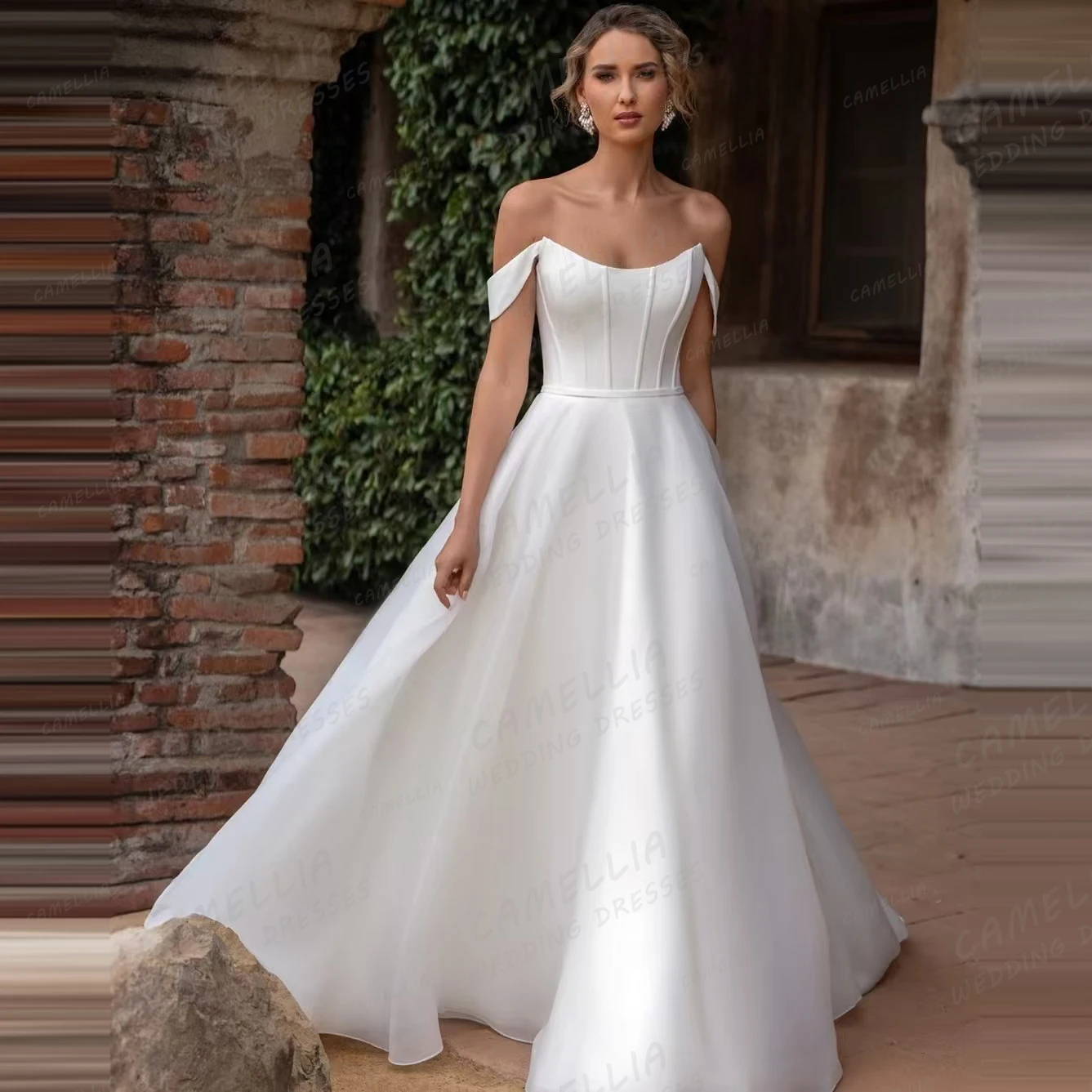 Simple Wedding Dresses Sleeveless Woman's A Line Bridal Gowns Customized Sexy Boat Neck Sleeveless Backless Vestidos De Novia