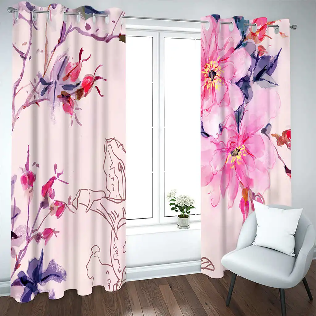 

Floral Print Curtain Biparting Open Blackout Curtain Cortina De Sombra Girls Home Decoration Bedroom Curtains