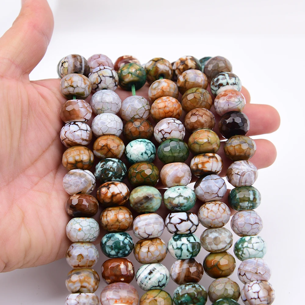 APDGG 12x15mm Natural Mix Green Dragon Vein Agates Faceted Abacus Shape Loose Beads 15.5