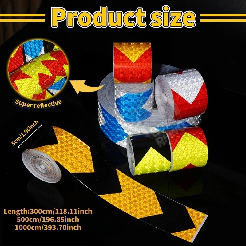 Arrow Self-Adhesive Waterproof Warning Tape Strips Reflective Tapes Outdoor Eye-Catching Adhesive Film For Car Bike Helmet Moto
