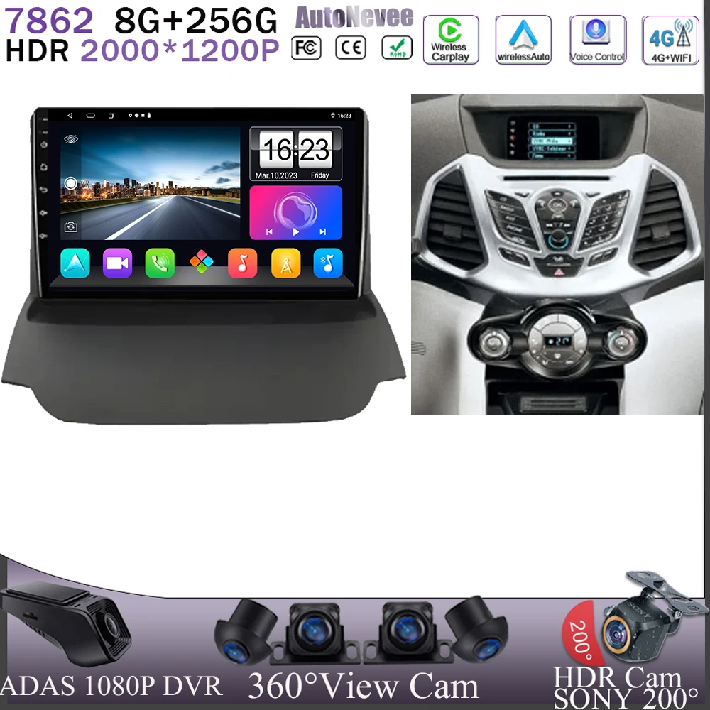 

For Ford Ecosport 2013-2017 Android 13 Auto Radio Stereo Multimedia Player GPS NO 2 DIN DVD Navigation 5G Wifi HDR Screen BT