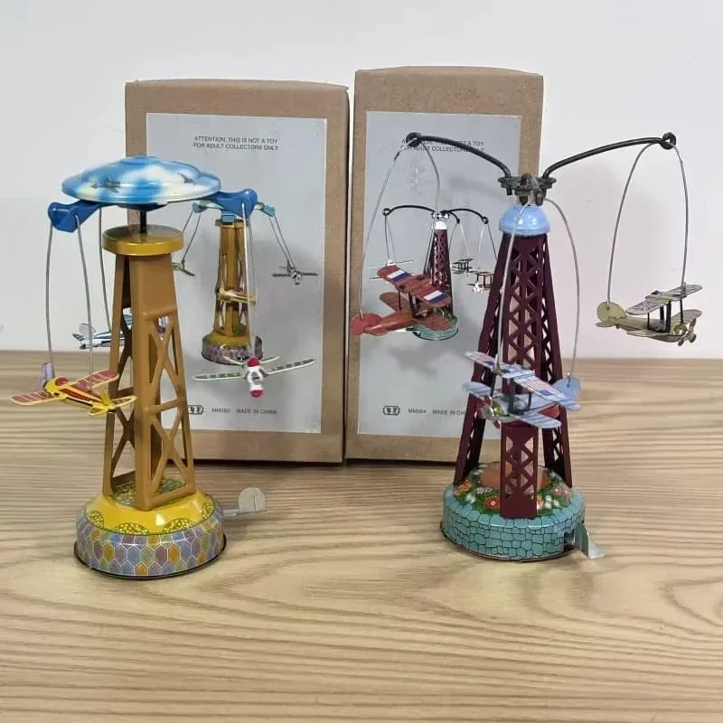Collezione per adulti Giocattolo a carica retrò Barattolo di metallo Ruota i giocattoli aereo Figure meccaniche a orologeria modello regalo per bambini