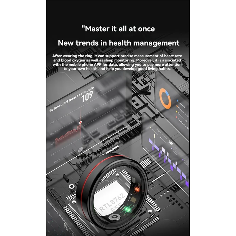 Moniteur de fréquence cardiaque et d'oxygène dans le sang, anneau intelligent supérieur, détection du stress du sommeil, Modes multisports, moniteur d'activité physique avec contrôle des gestes