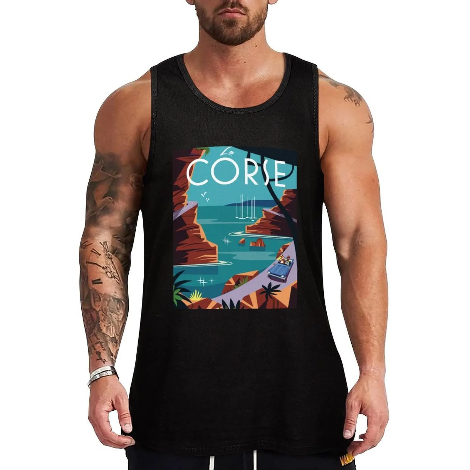 

La Corse poster Tank Top gym men T-shirt male Man clothes for gym mens gym clothes