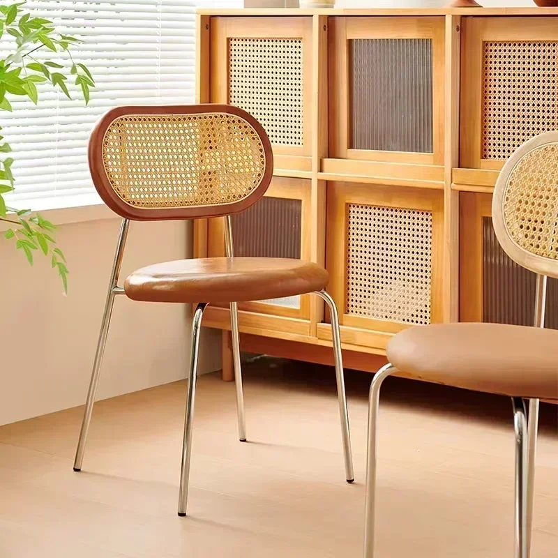 

Nordic Rattan Dining Chair Light Luxury Medieval Restaurant Dining Table And Chair Casual Solid Wood Rattan Back Chair