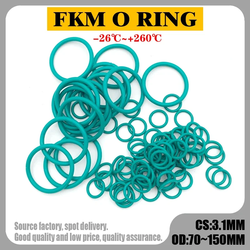 

10pcs Green FKM Fluorine Rubber O Ring CS 3.1mm OD70mm ~ 150mm Sealing Gasket Insulation Oil High Temperature Resistance Green