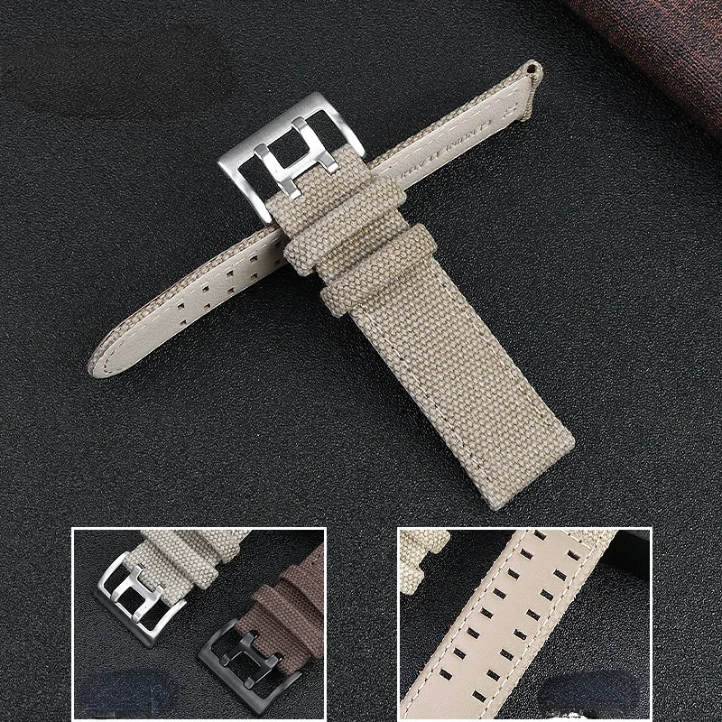 Canvas Genuine Leather Watch Strap for Hamilton H68201993 H70605963 Waterproof Sweat-Proof Watchband Accessories 20 22mm