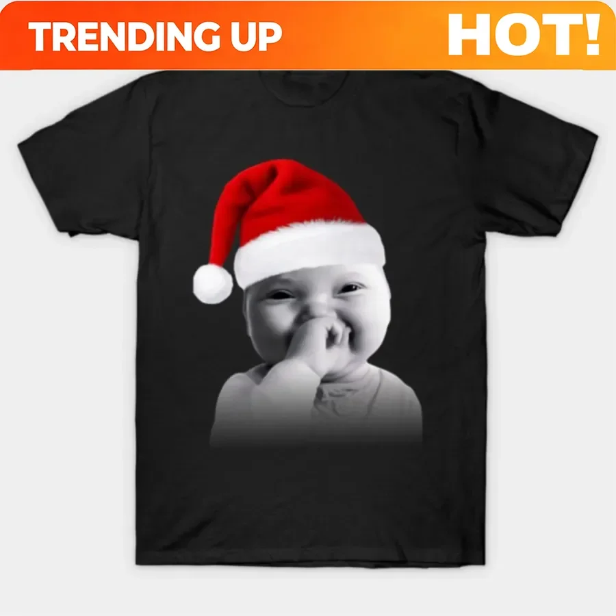 Customization Funny Niche Baby Gen Z Meme Giggling AI Laughing Christmas T-shirt For Men Women 100% Cotton T Shirts Short Sleeve