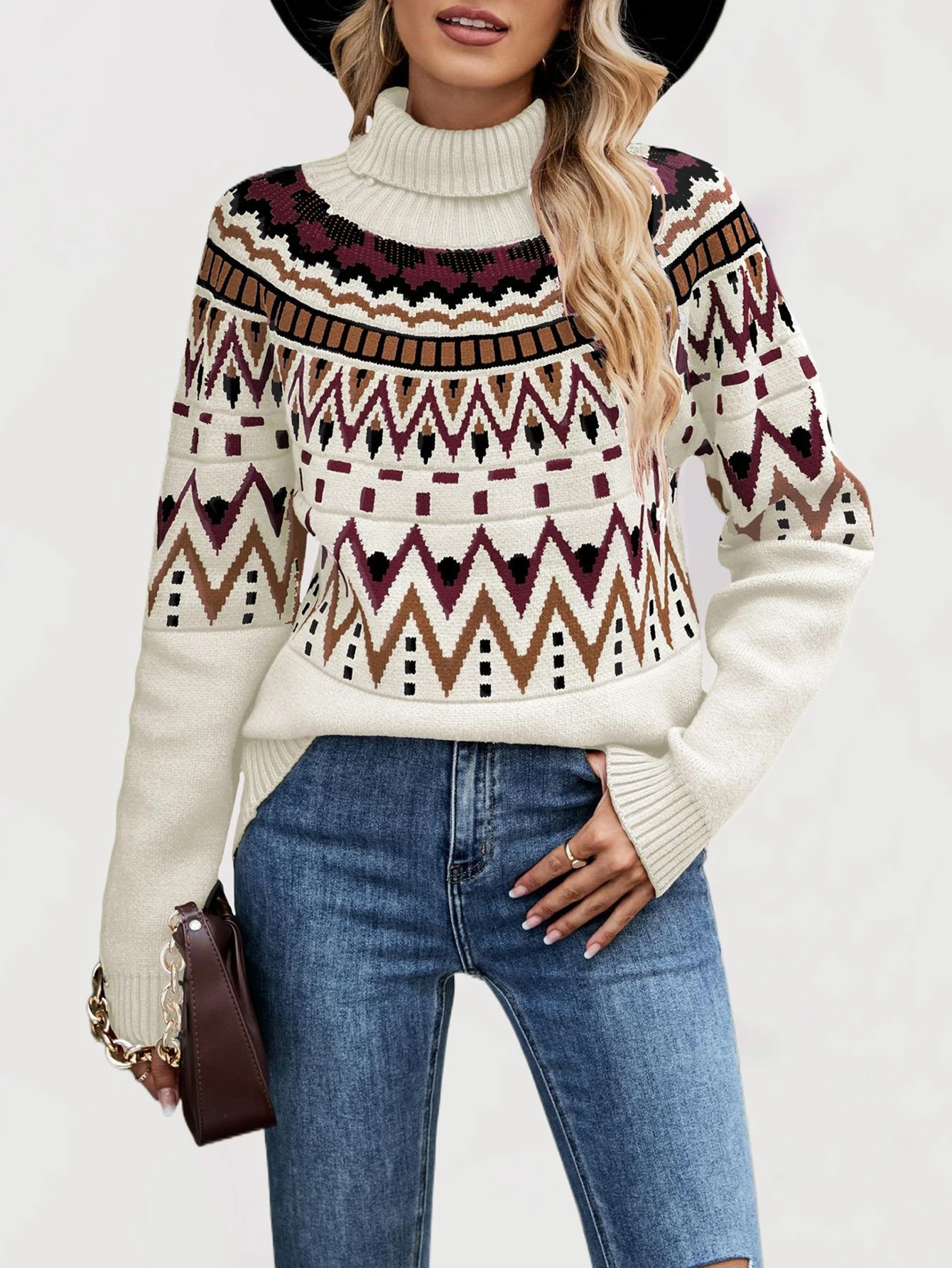 

Женский ретро винтажный свитер контрастного цвета с длинными рукавами и высоким воротом, осенний уличный топ стандартной посадки