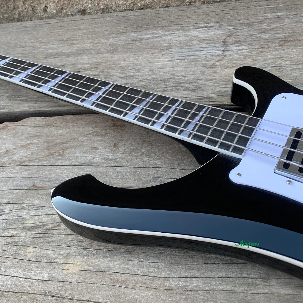 Set in Neck 4003 Electric Bass Guitar, Black Color 4 String Bass, Upgrade Adjustable Bridge Available, White Pickguard