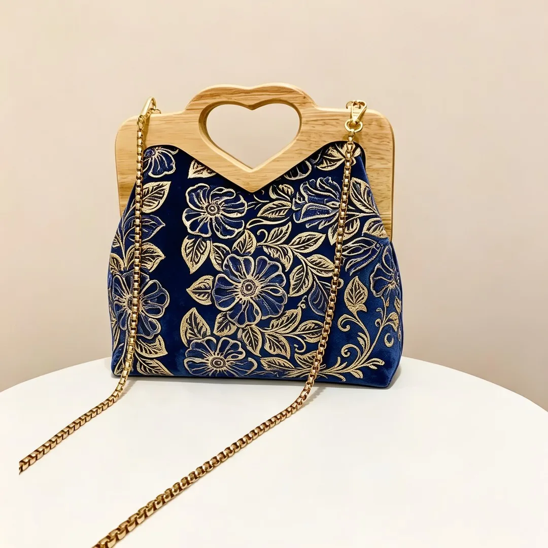 Nature Wood Bag Frame with Screws Inside Love Heart Bag Handle Set Making Materials for Handbag Accessories Bag Chain Clasp Kit