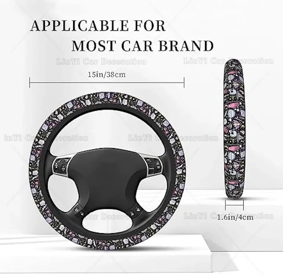 Cute Steering Wheel Cover for Women Girls Halloween Purple Magic Witch Witchcraft Sweat Absorption Auto Steering Wheel Cover