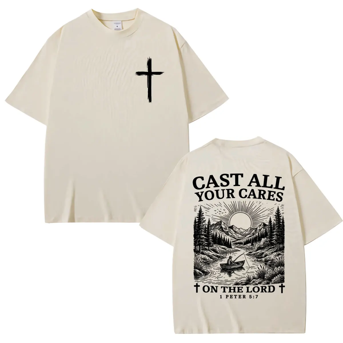 Christian Religious Cast All Your Cares on The Lord T Shirts Jesus Bible Verse Classic Men Women T-shirt Oversized Cotton Tshirt