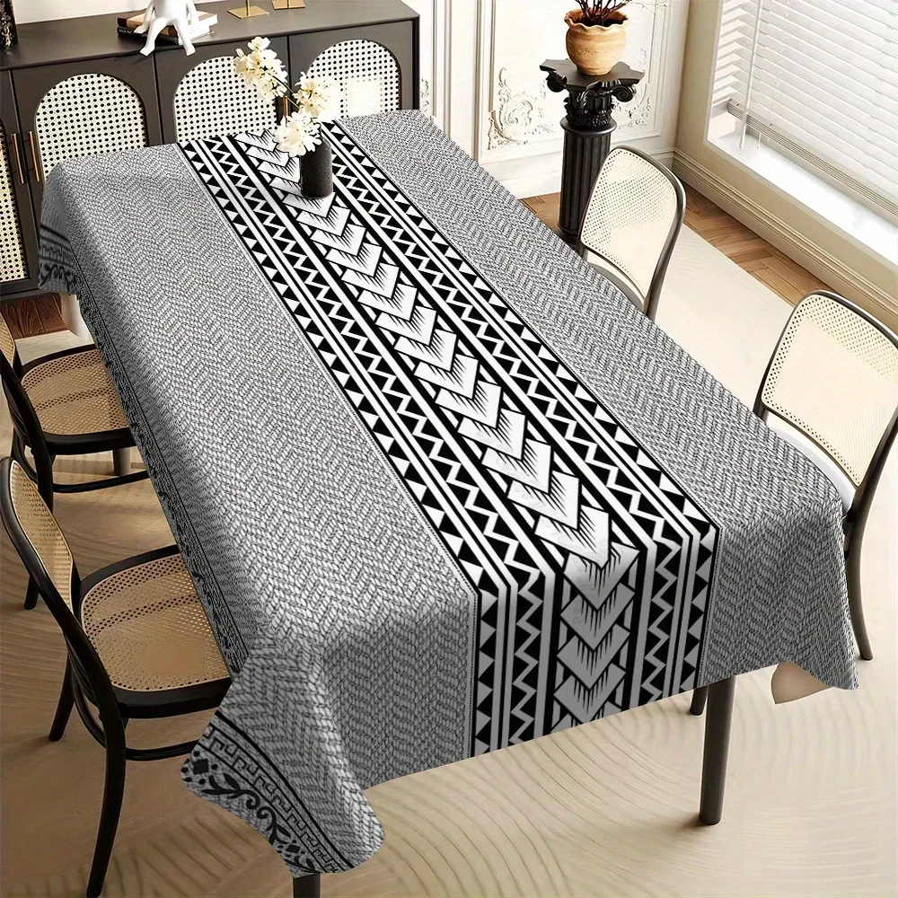 Waterproof Tablecloth Runner for Dining Table Grey Geometric Pattern Kitchen Decor Spill Proof Table Cover