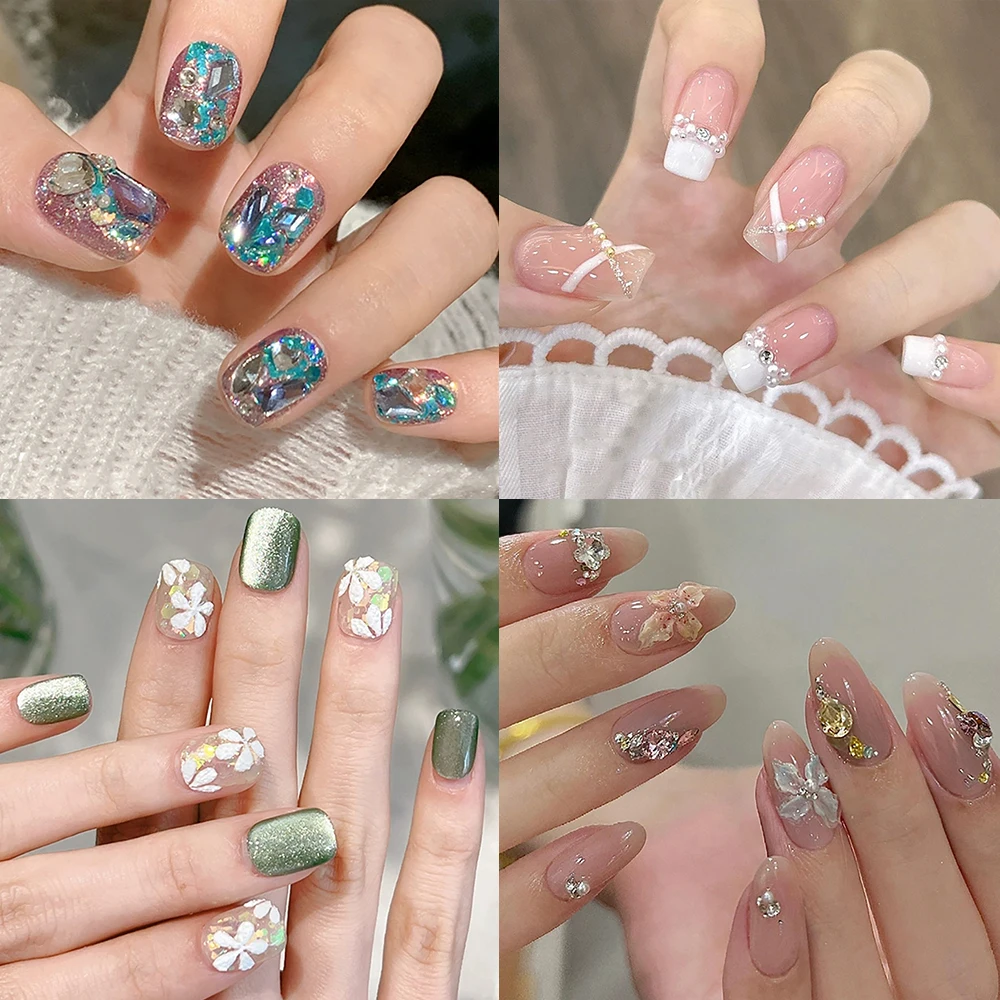 

10Pcs High Quality Handmande Press On Nails Kawaii 3D Glitter Rhinestone Flowers Full Cover Nails Party Stickers Festivals Gift
