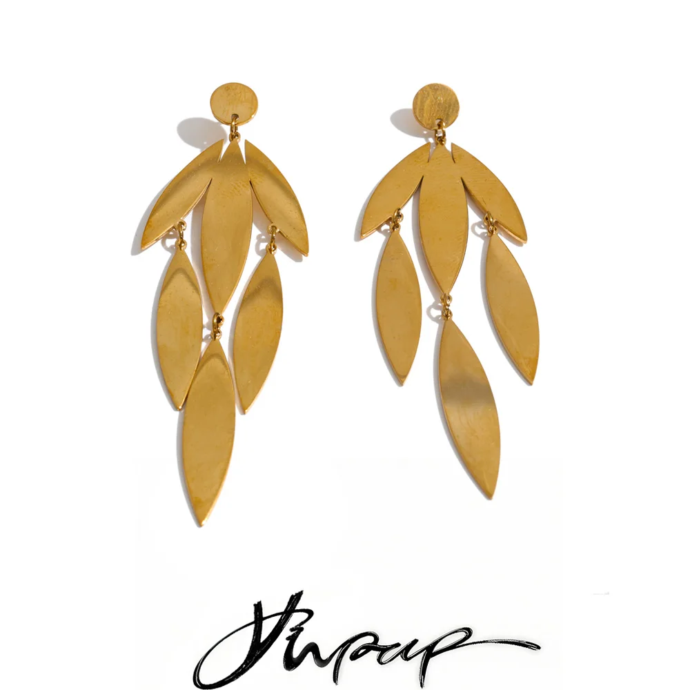 Yhpup Smooth Stainless Steel Metal Plant Leaf Drop Earrings for Women Daily Trending Attractive Jewelry Wholesale
