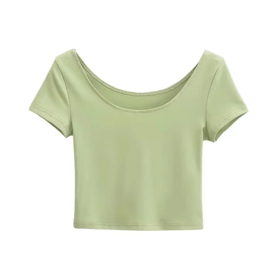 Obcisły top do jazzu lub T-shirt z czystej bawełny z okrągłym dekoltem, odkrywający brzuch, w stylu streetwear, idealny na lato.