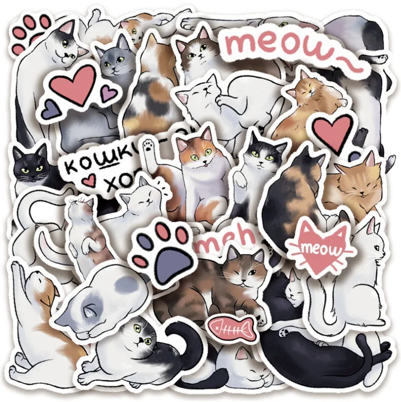 

10/50PCS Cute Cartoon Cat Meme Stickers Animal Kitten Graffiti DIY Kids Toys Fridge Luggage Laptop Phone Guitar Bike Car Sticker