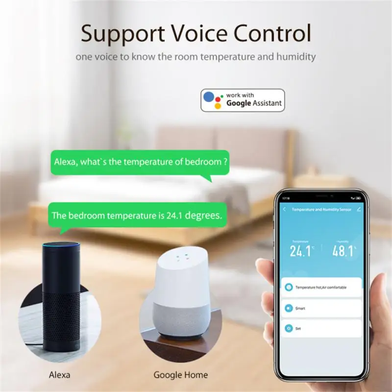 Tuya Homekit Zigbee Smart Temperature And Humidity Sensor Battery USB Powered APP Remote Monitor Voice Control Via Alexa Google