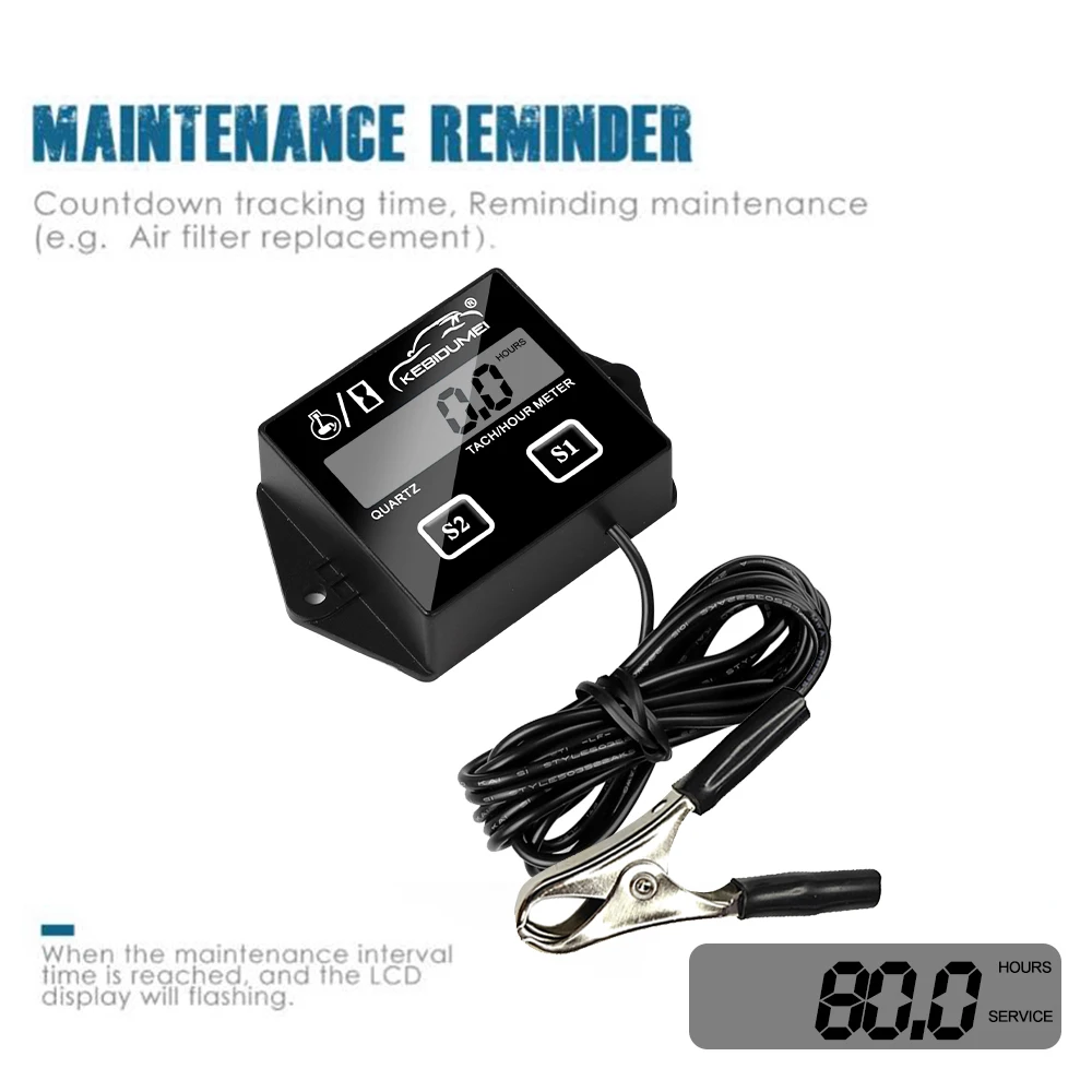 RUSSIAN IN STOCK! Waterproof Digital Engine Tachometer Hour Meter Tach Gauge Inductive RPM For 2 4 Stroke Gasoline Motorcycle Hh