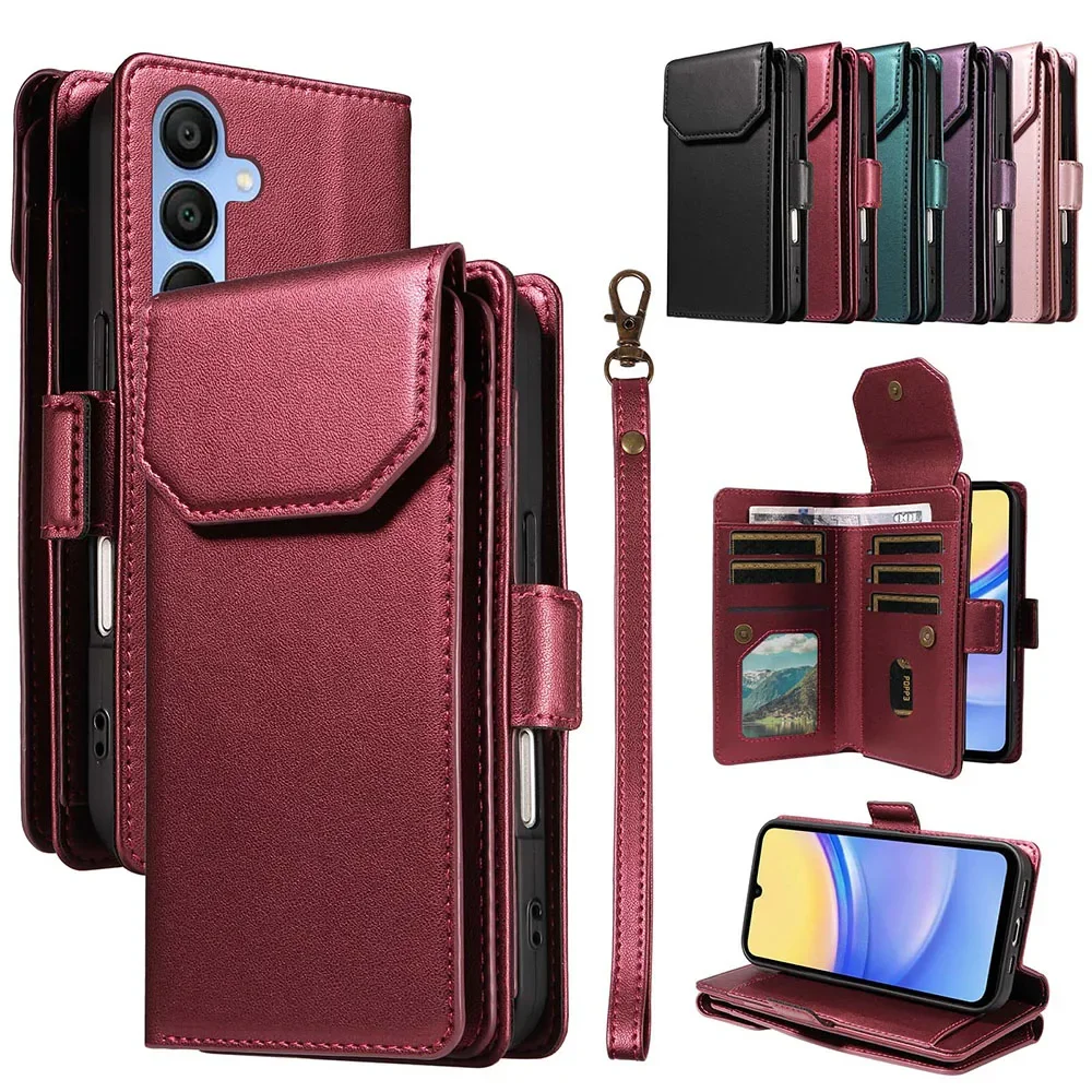 Doka Multi-Card Slots Case For Samsung Galaxy A10 A20 A30 A40 A50 A70 A51 A71 A12 A32 A52 A13 Wallet Leather Phone Cover Lanyard