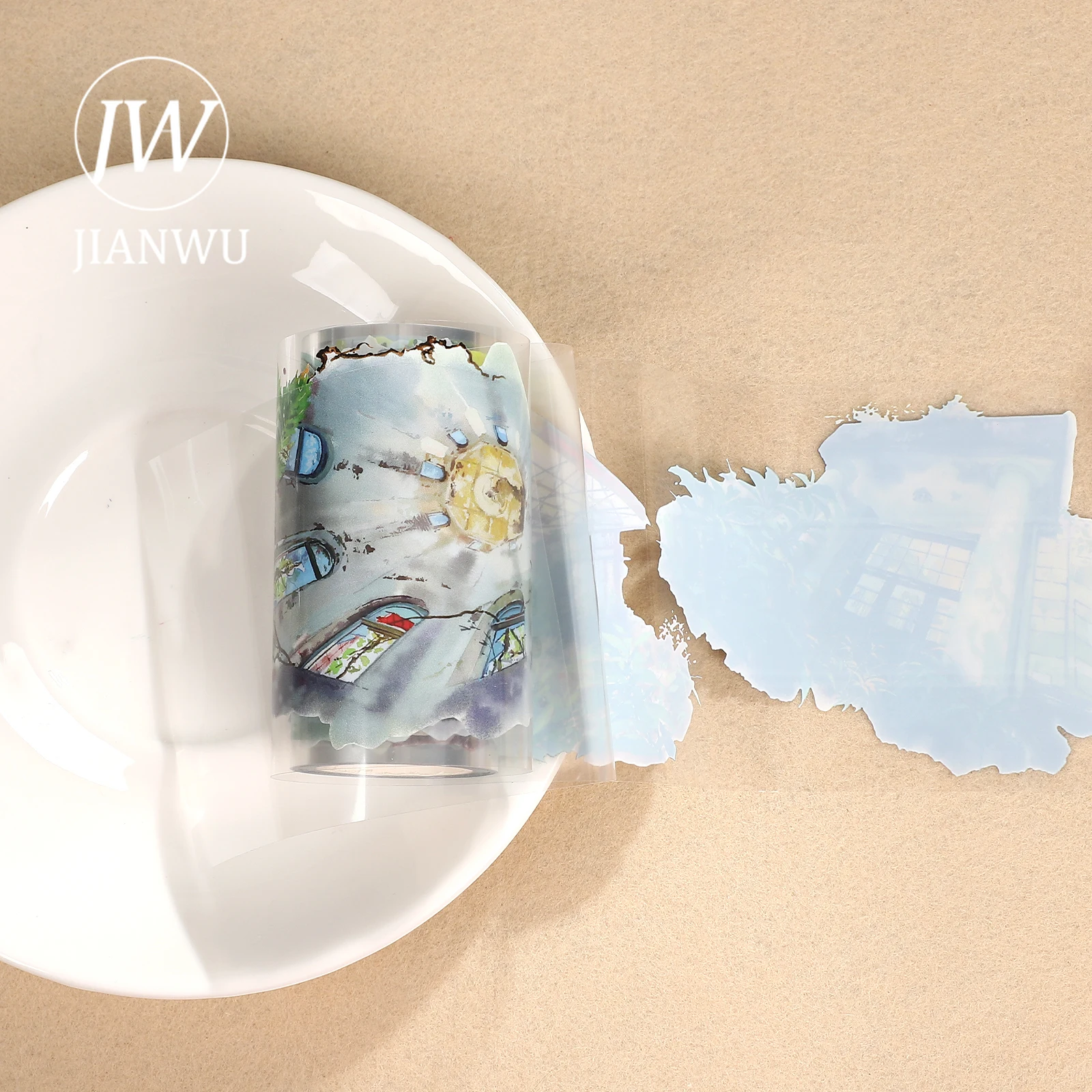 Taśma PET JIANWU 80mm*500cm Vintage Garden Window Plant Landscape Material Collage Scrapbook Kreatywna Taśma DIY do Dziennika i Artykułów Papierniczych